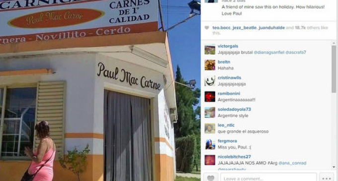 Un insólito homenaje. Le puso de nombre a su local “Paul Mac Carne”. Y el ex Beatle subió la foto del frente de la carnicería a su cuenta de Instagram.